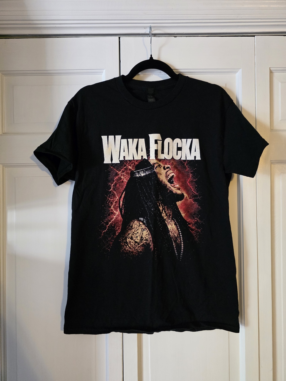 Gildan Black Waka Flocka Graphic Tee with Red Accents